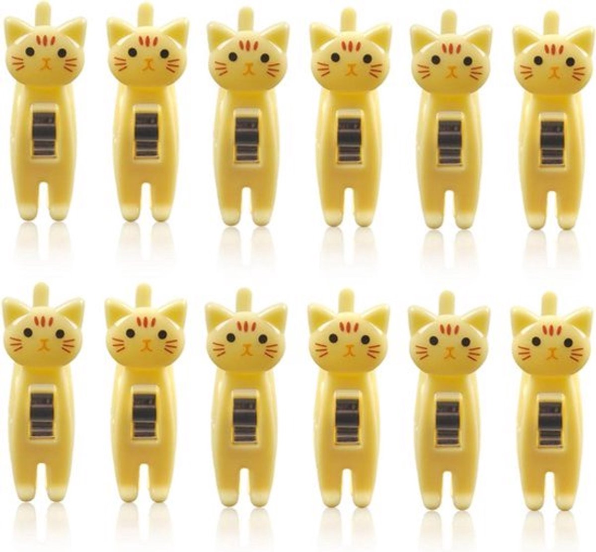 12 stuks kattenvormige zakclips leuke chip clips papieren clips Japanse wasknijpers kleding pennen grappige chip clips voedseltas clip voor snack chips opslag (geel)