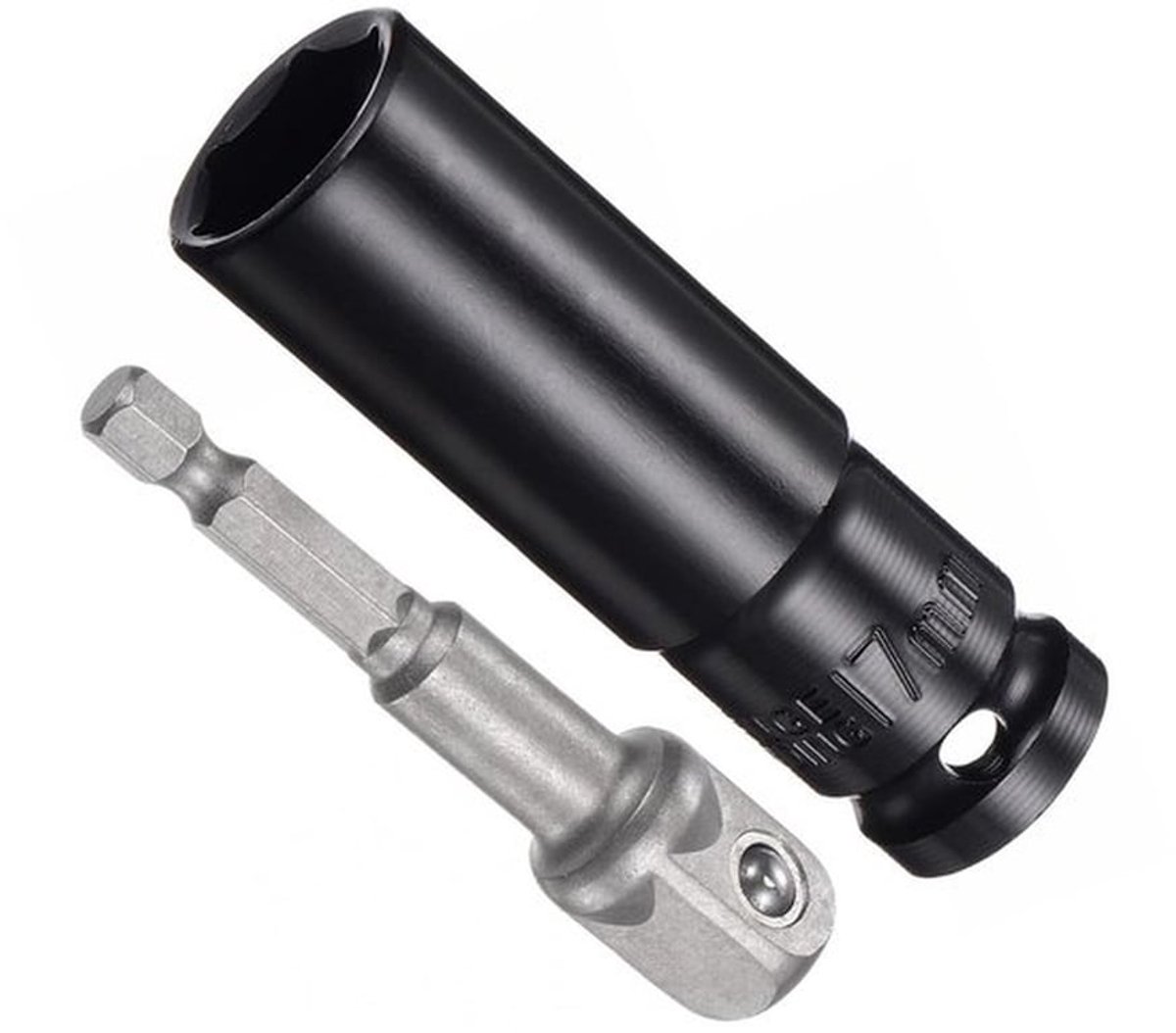 1/2" Aandrijving Steeksleutel Accessoire Set, 17mm Diepe 6-Punt Impact Steeksleutel 3" Lengte en 1/4" Hex Shank Adapter