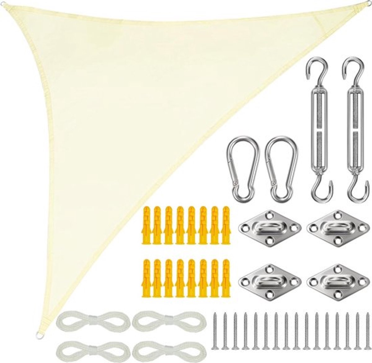 - Zonnedoek Zeil Set - Waterdicht Zonnescherm - Crème Driehoekig - Buiten UV Blokkerend Zonnescherm - Geschikt voor Tuin Patio - Waterdicht Zonnedoek Zeil Set met Touw - Onderdak voor Achtertuin - Zithoek - 2 x 2 x 2 m