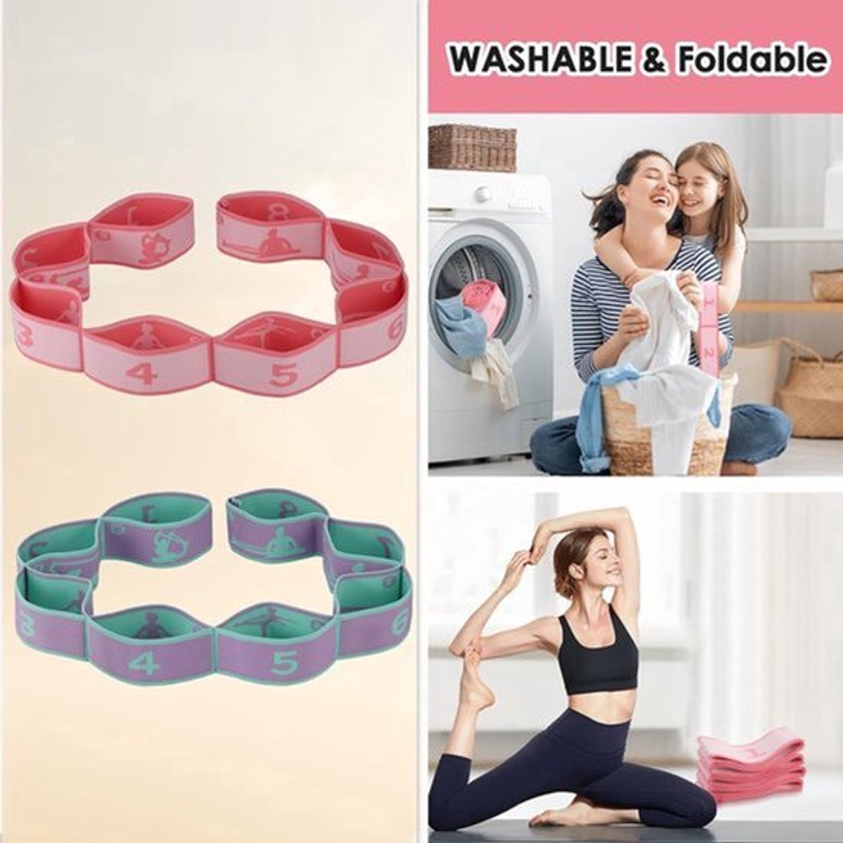 2 stuks hoge elasticiteit yoga-riem voor stretching - flexibele band met 8 lussen - gymnastiekuitrusting voor flexibiliteit - fitness stretchband yoga gym