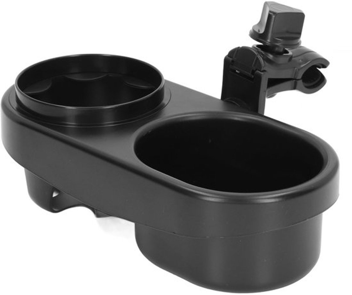 Zwarte wandelwagen bekerhouder, multifunctionele dubbele universele kinderwagen bidonhouder, universele wandelwagen snackbakbevestiging voor waterfles mobiele telefoon