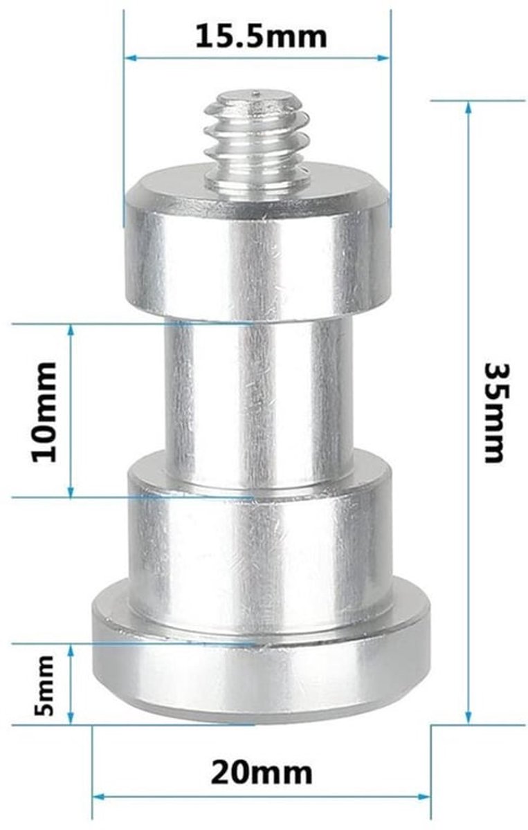 Schroefadapter van 1/4"-20 mannelijk naar 1/4"-20 vrouwelijk voor wandmontage accessoires (5 stuks)