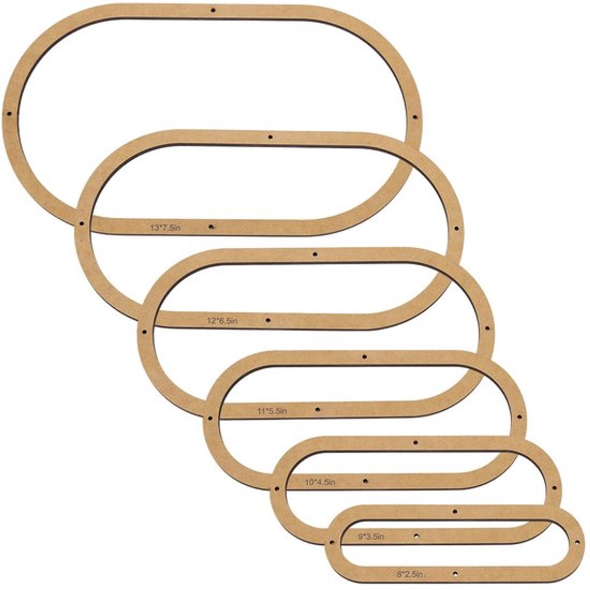 6 STKS Gebrandschilderd Glas Ovaal Lay-out Frame 6 Maten Glas Maker Sjablonen MDF BurlyWood Kleurplaten voor Gebrandschilderde Bril Ovale Vorm Maken Tool voor DIY Ambachten Handwerk