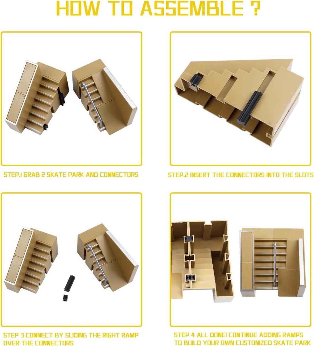 SnelShoppen - Skate Park Kit met 8 Rampen, 4 Finger Skateboards, 2 Finger Bikes, 1 Paar Skates en 1 Scooter - Creatieve Speelset voor Kinderen, Educat