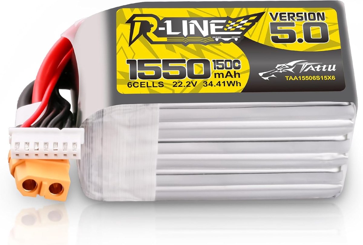 Thijox - 6S LiPo-accu 1550 mAh 22,2 V 150C batterij met XT60 stekker voor FPV Racing, hoge capaciteit, professionele drone-accu, Rline Series