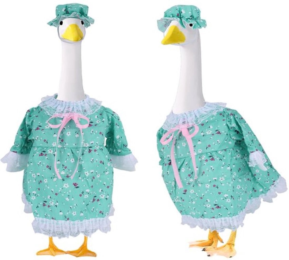Ganzenbeeld - Outfit, inclusief hoed en kleding voor een 58,5 cm groot ganzenbeeld, ideaal voor de zomer, buiten, tuin, patio, gazon, standbeelden, kostuums, decoratie en accessoires (groen)