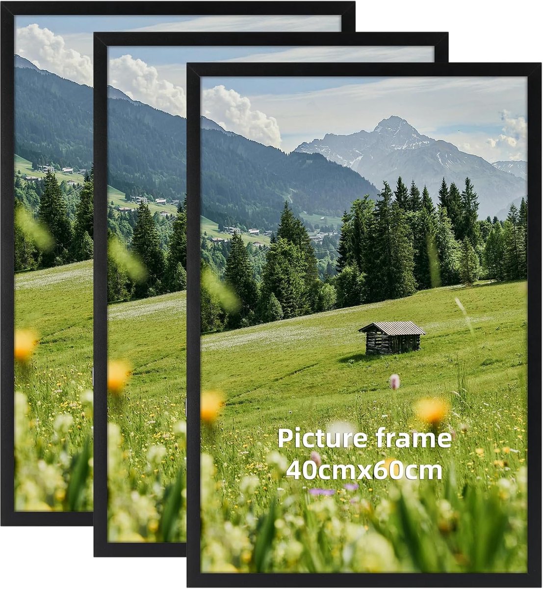 SnelShoppen - Set van 3 Zwarte Aluminium Fotolijsten 40x60 cm - Tafel- en Wandfotolijst voor A4, A3, A2 en Meer - Ideaal voor Woonkamer, Slaapkamer, K