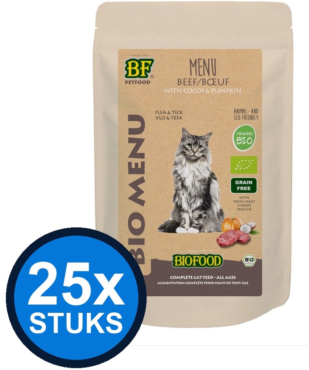BF Petfood Biofood - Organic kat rund menu pouch 100gr - Kattenvoer Natvoer - 100 g
