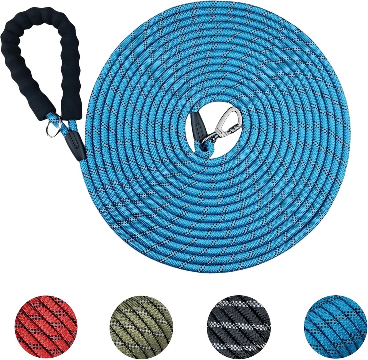 Thijox - Looplijn voor honden 5 m / 10 m / 15 m sterke hondenriem met comfortabele gevoerde handgreep, elastische trainingslijn voor kleine tot grote
