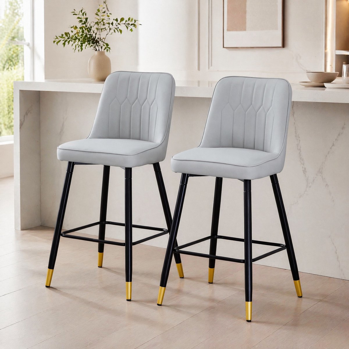 MODENUIT Barkruk 100 cm - Set Van 2 Met Rugleuning - Voor Bar En Hoge Tafel - Kunstleer - Lichtgrijs