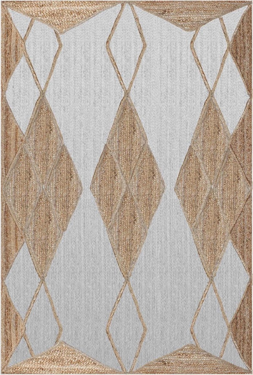 Jute Vloerkleed - Kelim Tapijt Loper - Woonkamer Decoratie - Handgemaakt Indiaas - 135 x 305 cm - Beige Wit