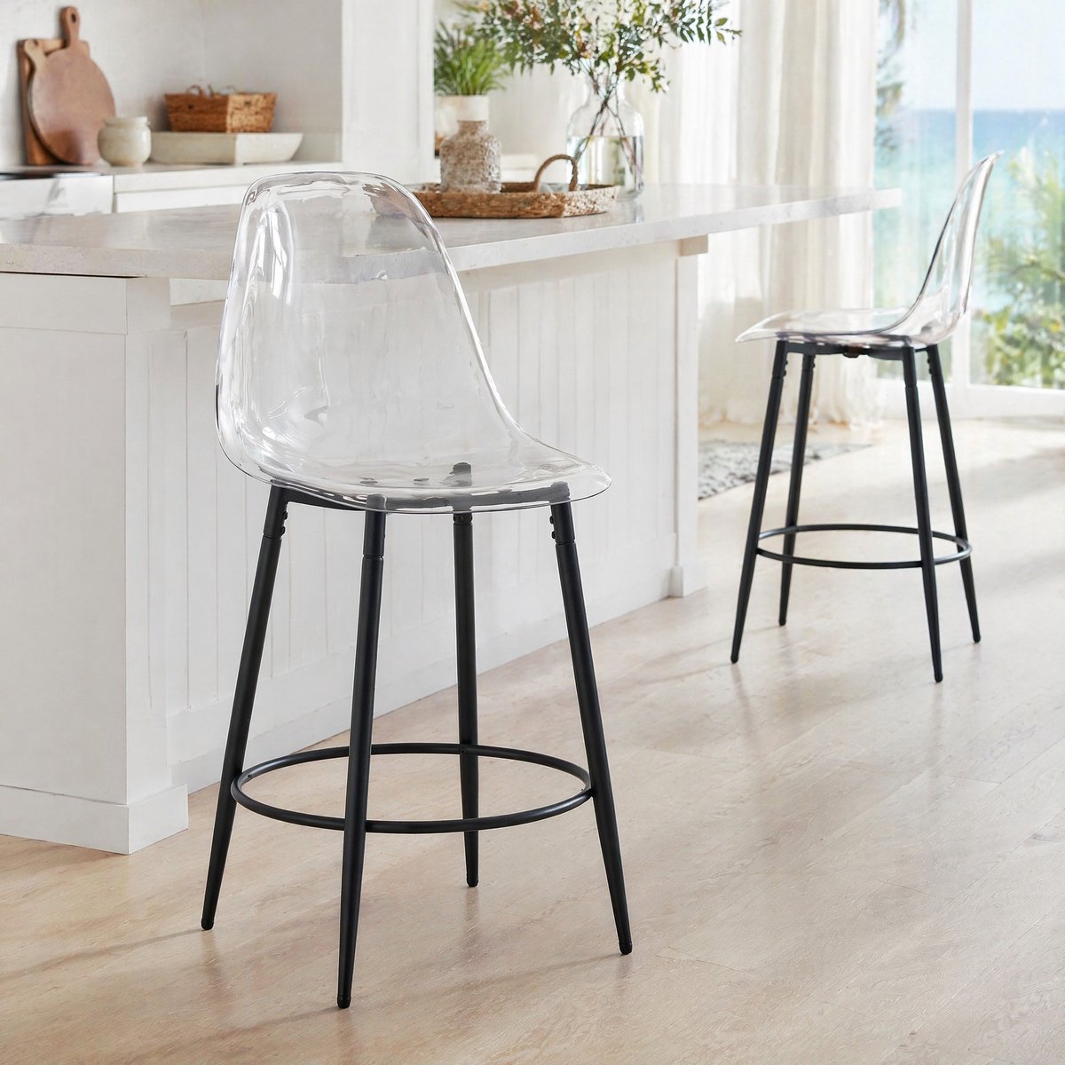 MODENUIT Barkruk 66 cm - Set Van 2 Met Rugleuning - Voor Bar En Keuken - Kunststof - Zwart Transparant