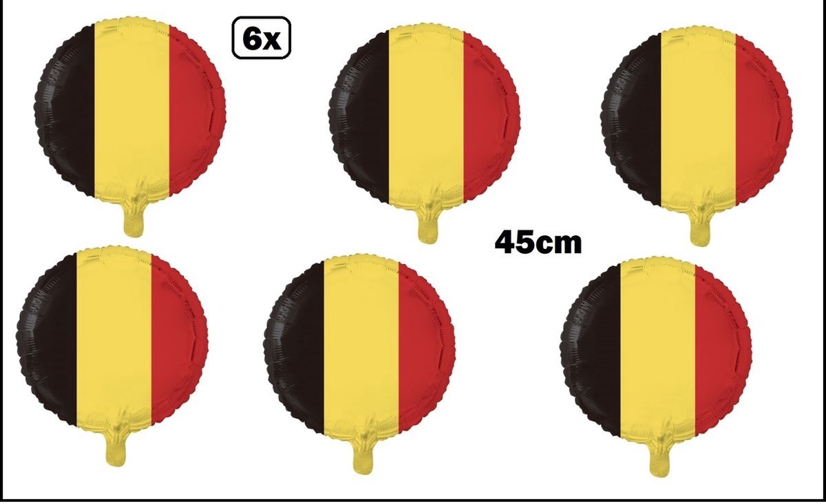 6x Folie ballon Belgium (45 cm) - - niet opgeblazen geleverd - Thema feest land festival party fun folie ballon belgie