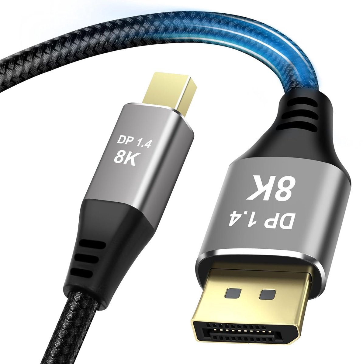 SnelShoppen - Mini DisplayPort Kabel 8K@60Hz, 4K@144Hz, 2M Nylon Vlecht DP Kabel 1.4, Compatibel met Surface Pro, Macbook Air, i-Mac, Mac Pro