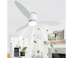 3 Blad Plafondventilator - Moderne LED Ventilator Lamp - 6 Snelheden - Bedienbaar Met Afstandsbediening - 105 cm - Wit - Woonkamerlamp