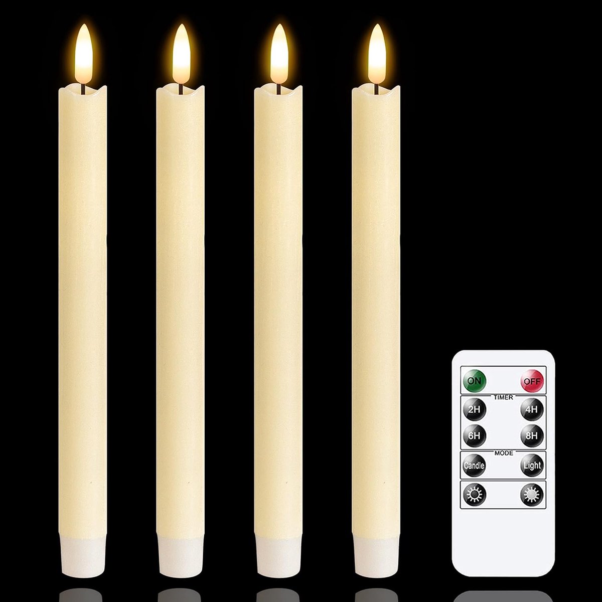 Thijox - LED Staafkaarsen met Timerfunctie - Vlamloze Batterijgevoede Ivoor Kaarsen - Echte Was - 3D Lont - Afstandsbediening - Warm Licht - Flikkeren