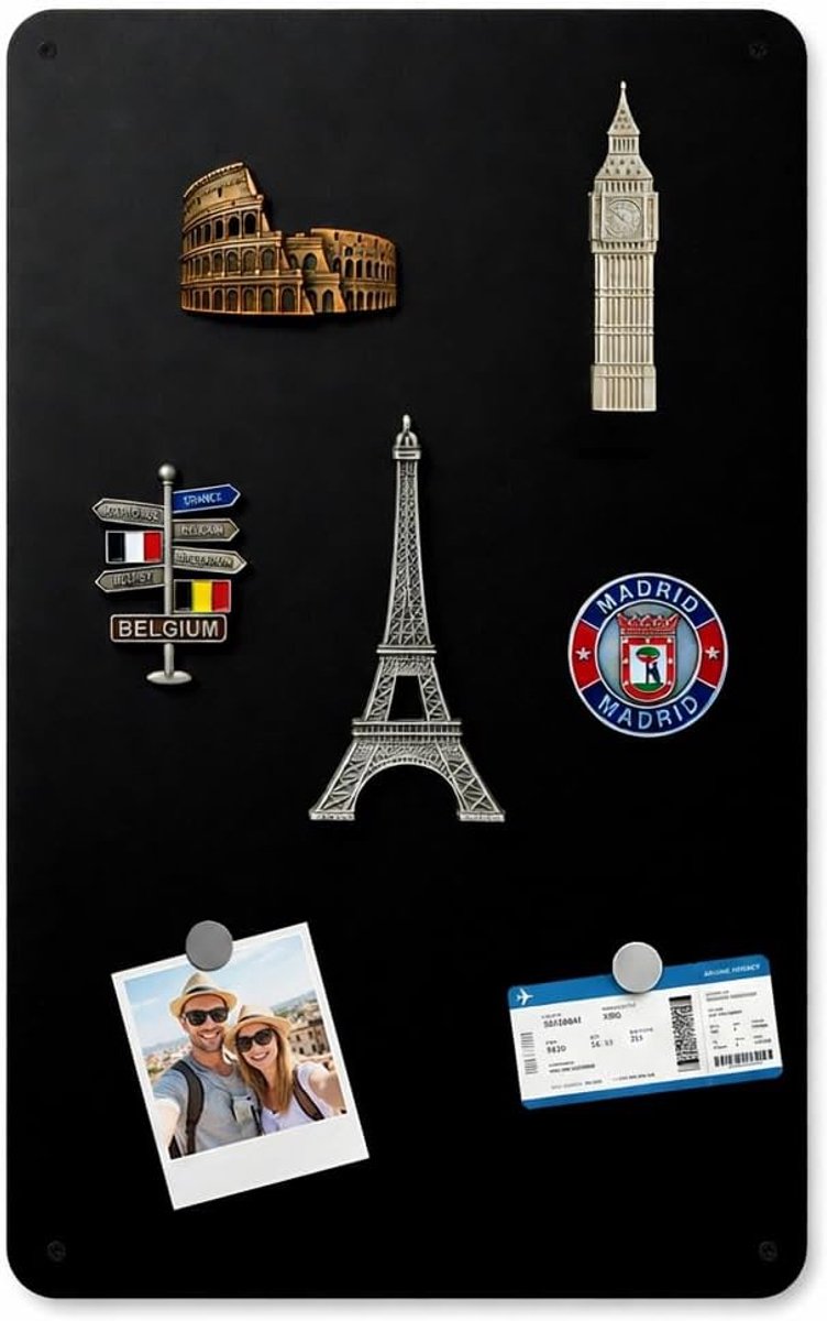 Thijox - Zwart Magneetbord 30x50 cm voor Magneten - Ruimtebesparende Souvenirplaat van Gelamineerd Staal 1 mm - Perfect voor Ingang en Smalle Wanden -