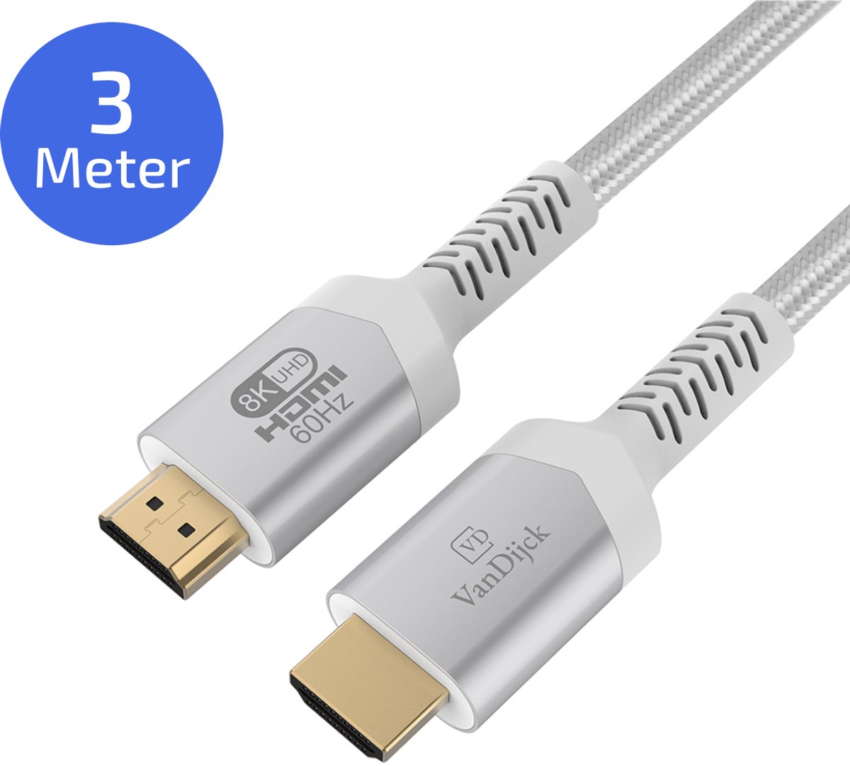 VanDijck Premium HDMI kabel 2.1 - 3 meter - 4K 120Hz - 8K 60Hz - Wit