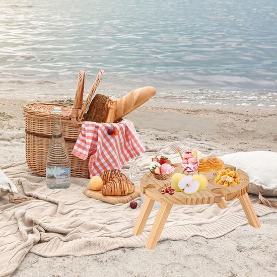 Opvouwbare Houten Picknicktafel met Wijnglashouder - Draagbare Wijntafel voor Camping, Tuin en Strand — afbeelding 4