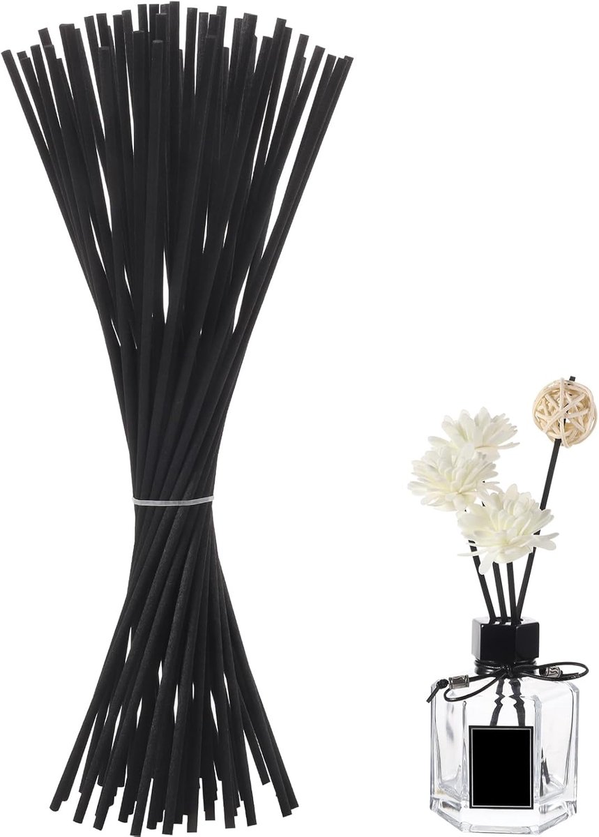 SnelShoppen - 50Pcs Riet Diffuser Sticks 24cm x 3mm voor Geurverspreiding, Aroma Diffuser Sticks van Riet voor Essentiële Olie, Zwart, Ideaal voor Thu