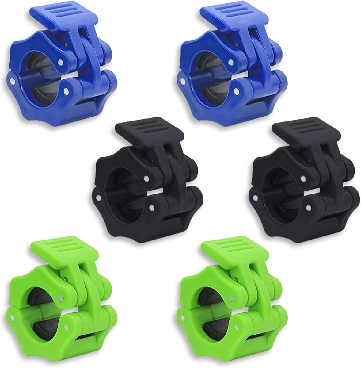 SnelShoppen - 6x Dumbbell Clasps 30 mm - Barbell Clamps, Quick Lock, Gewichtheffen, Fitness Accessoires, ABS en Nylon, Zwart, Blauw, Groen voor Traini