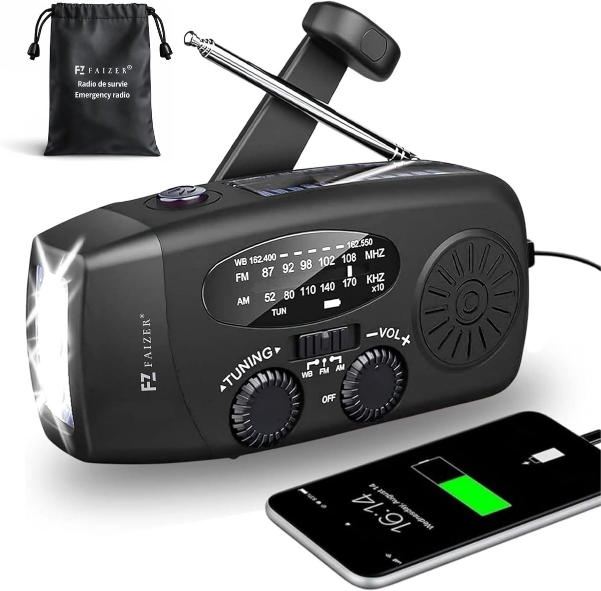 SnelShoppen - Portable Emergency Radio Power Bank Vintage met Crank, Retro AM/FM, 2000mAh Powerbank, USB Opladen, SOS Alarm & LED Zaklamp - Ideaal voo