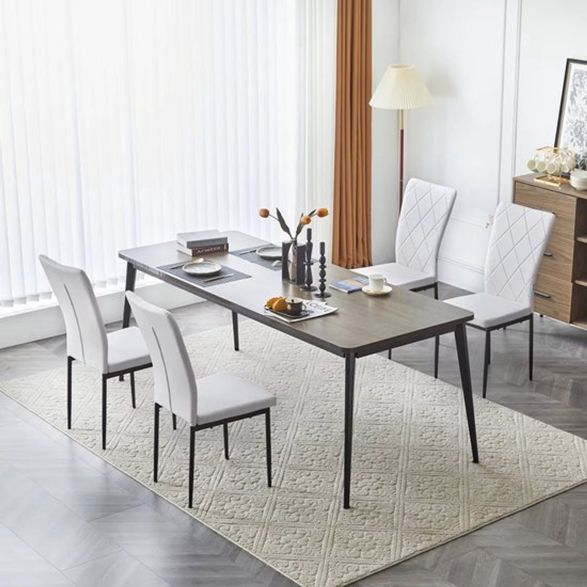 Stoel - Eetkamerstoelen - Set van 4 Leer Eetkamerstoelen - Ergonomisch - Metalen Poten - H
