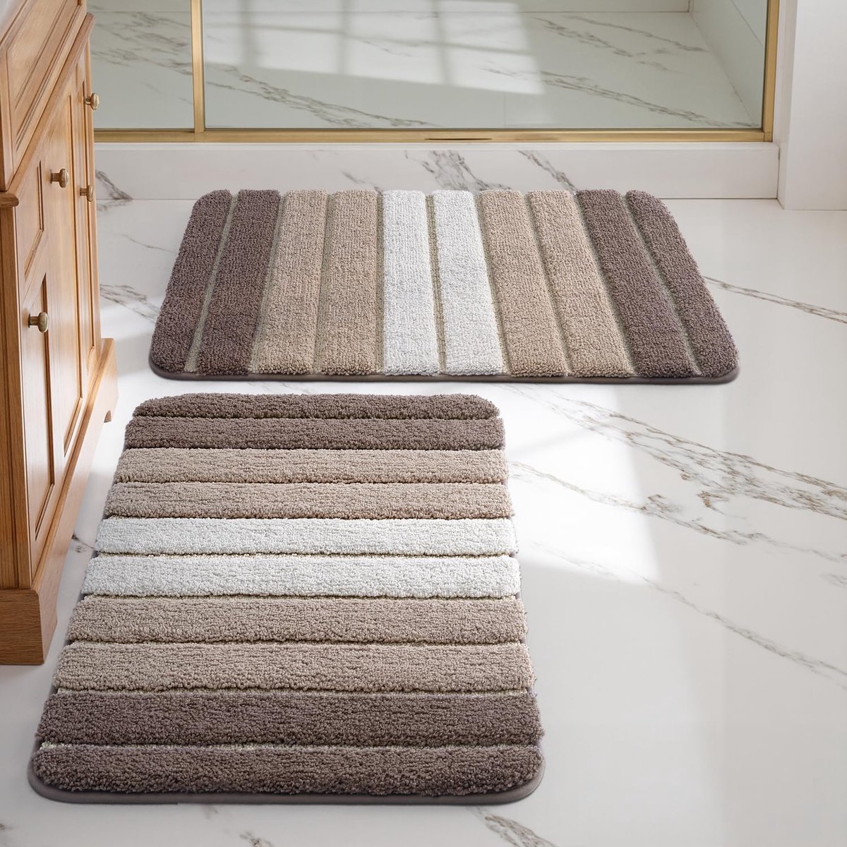 SnelShoppen - Badmat Set van 2 Stuks 40 x 60cm, Antislip, Absorberend Water, Machinewasbaar, Microvezel Badkamer Vloermat, Beige, Badkamer Accessoires