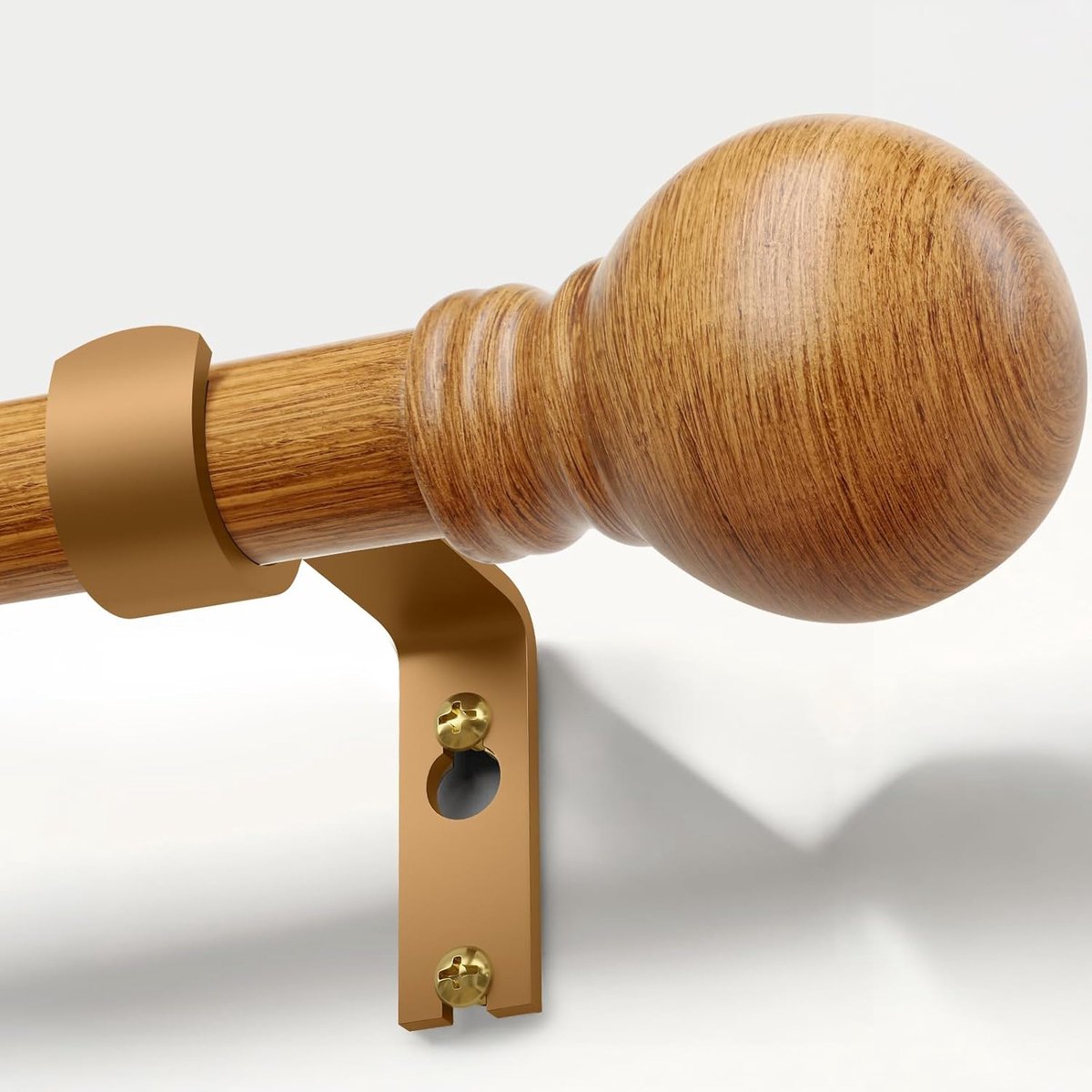 SnelShoppen - Houten Effect Gordijnroede Uitschuifbaar 82-148 cm Landelijke Stijl Wandgemonteerd 25 mm Diameter Geschikt voor Slaapkamer, Woonkamer en