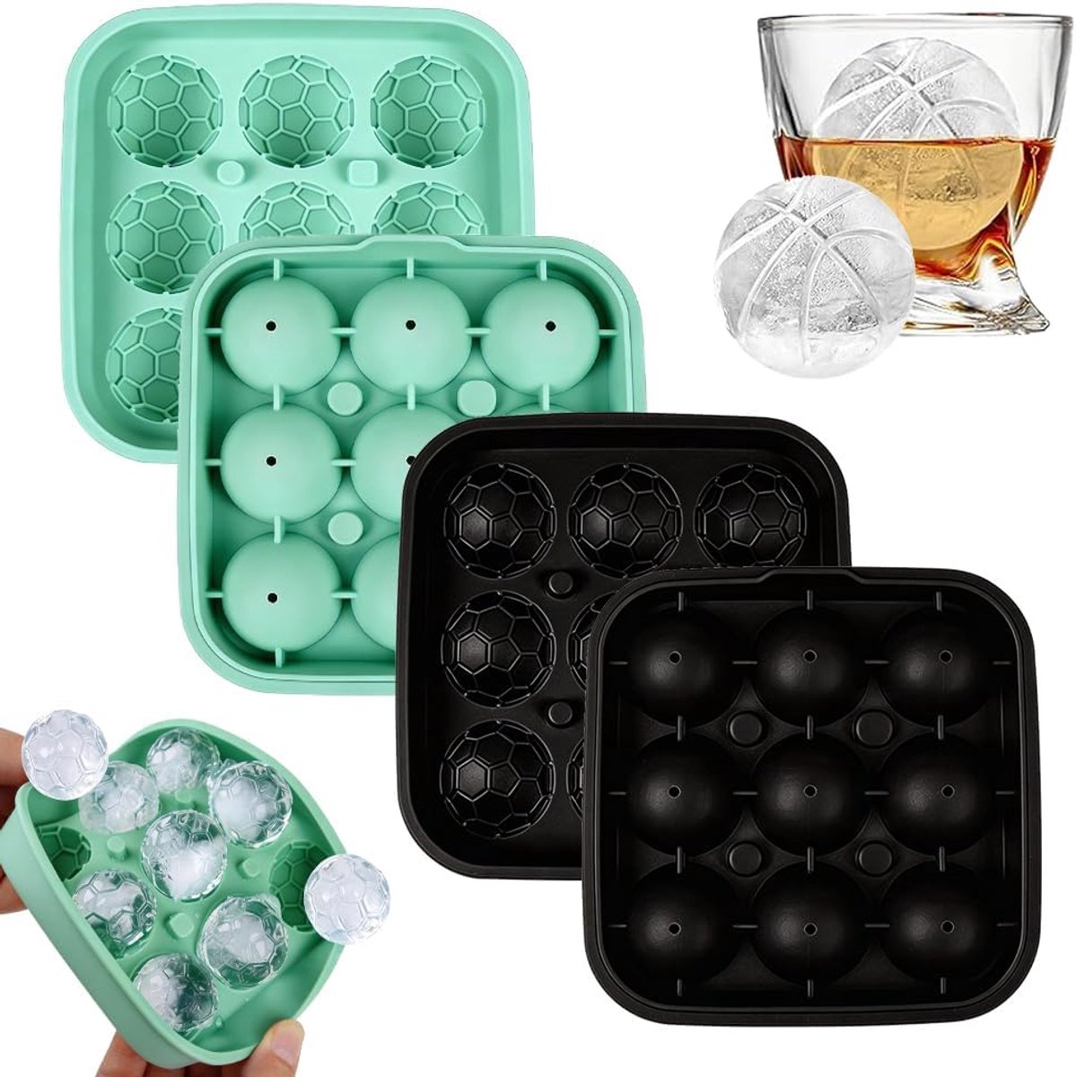 SnelShoppen - 2PCS Silicone Football Ice Cube Mold - Grote Craft Sphere IJsklont Mallen voor Whisky, Cocktails en Feestjes - Flexibel en Duurzaam Sili