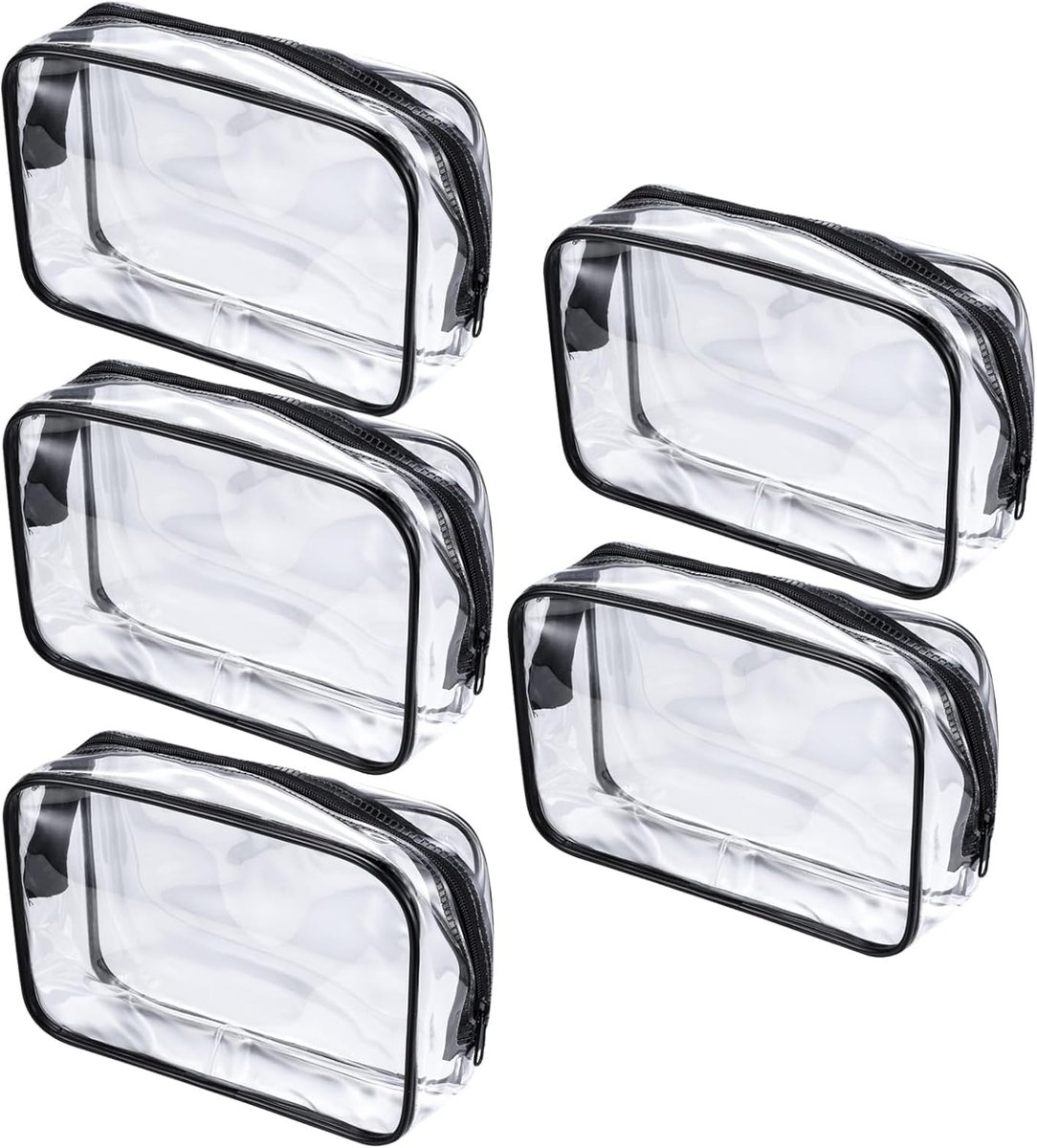 SnelShoppen - Pack van 5 Transparante Cosmetica Tassen - Waterdichte PVC Toilettas voor Reizen - Handbagage Tassen voor Mannen en Vrouwen - Ideaal voo