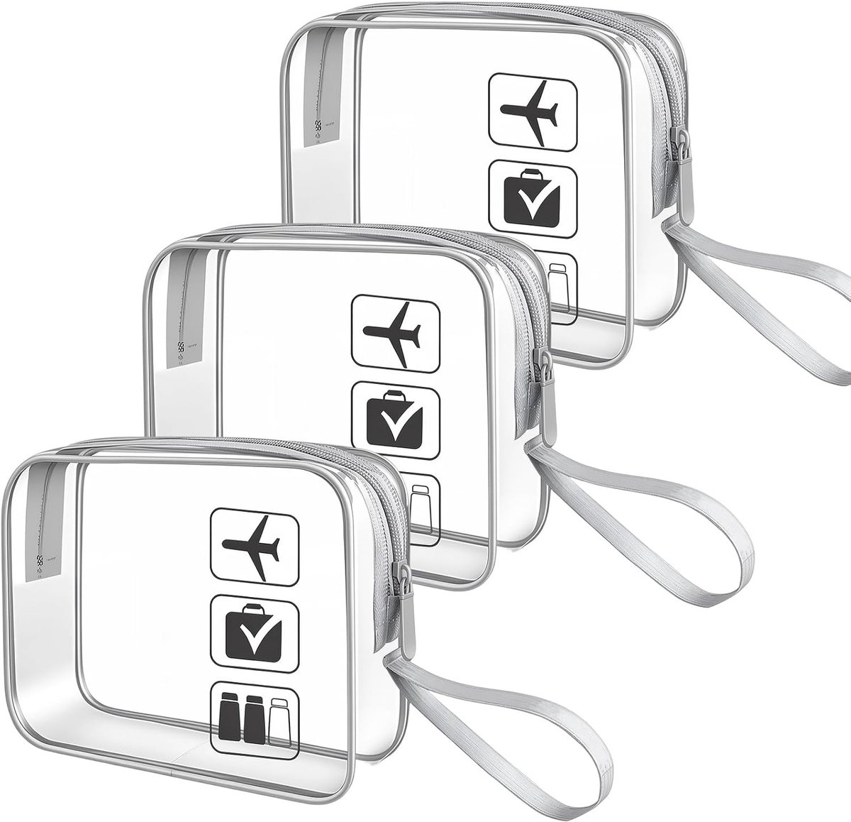 SnelShoppen - Doorzichtige Make-uptas, Toilettas, Reis-toilettas, Transparant PVC, Waterdicht, Ritssluiting, 3 Stuks, Ideaal voor Reizen en Toiletarti