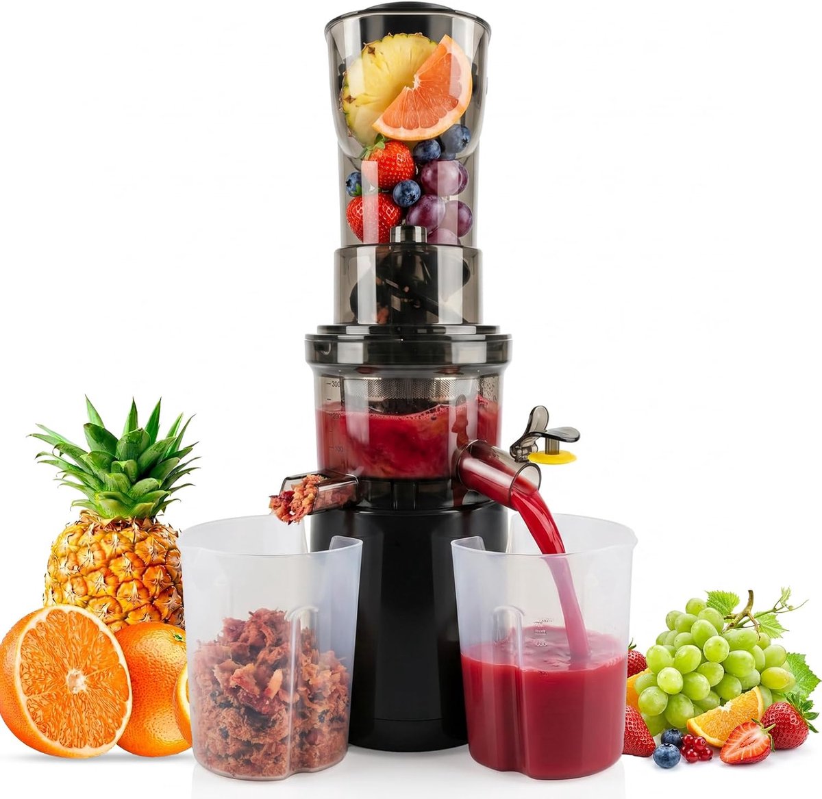 SnelShoppen - Slow Juicer 500 W met 170 mm XXL vulopening, BPA-vrije koudpers sapcentrifuge, stille fruit- en groentesappers, eenvoudig te reinigen, i