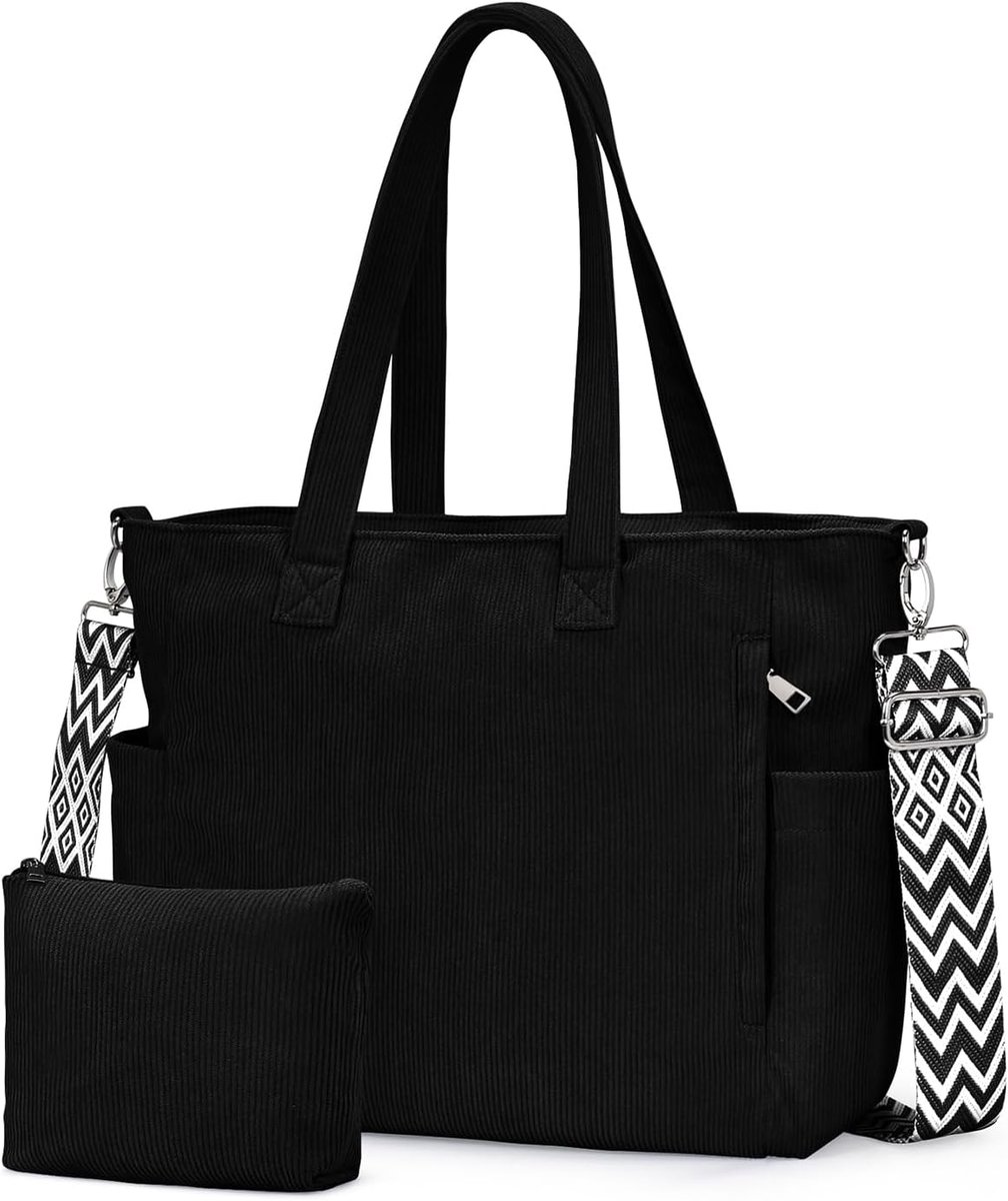 SnelShoppen - Grote Corduroy Tote Bag Shopper voor Dames - Schoudertas met Verstelbare Schouderband - Handtas voor Winkelen, Reizen en Dagelijks Gebru