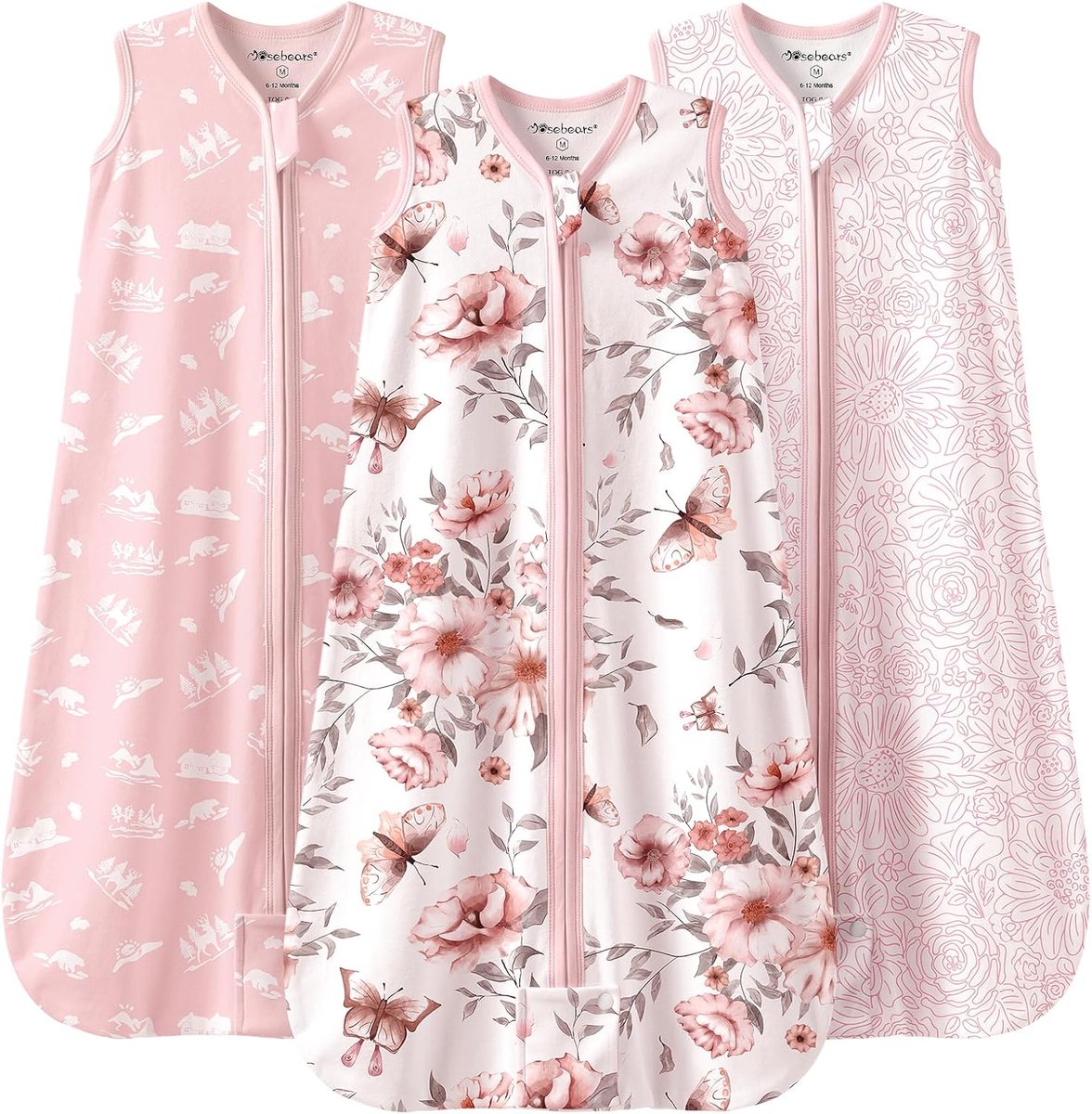 SnelShoppen - Baby Slaapzak Zomer 0.5 Tog - 100% Katoen Ademend - 3 Stuks - Roze - Geschikt voor Baby's - Ideaal voor Thuis en Reizen