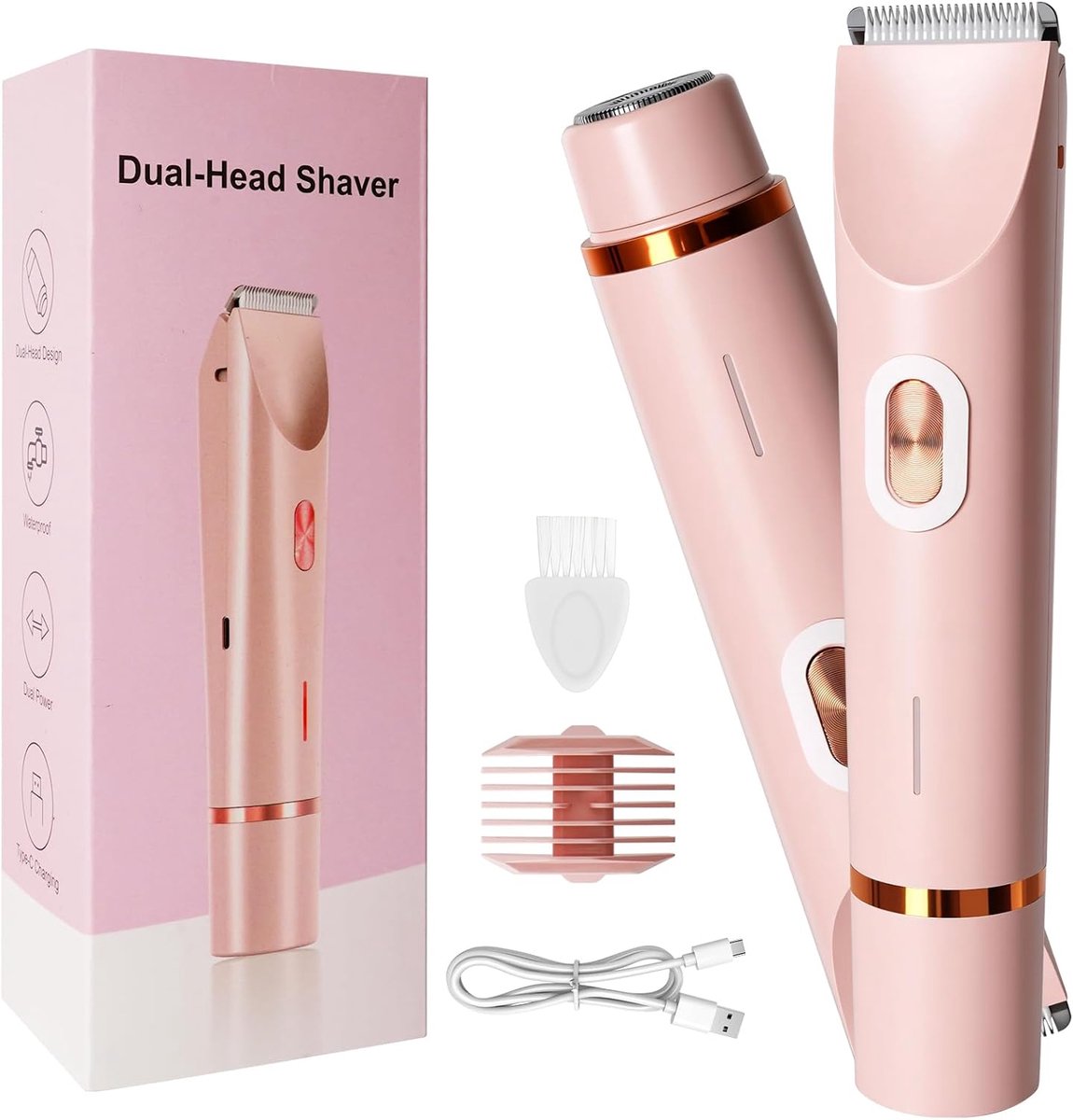 SnelShoppen - 2-in-1 Elektrische Dames Rasierer met Dual Head, USB-C Intimrasier voor Volledige Lichaamsverzorging, Voor Benen, Armen, Bikinilijn en G