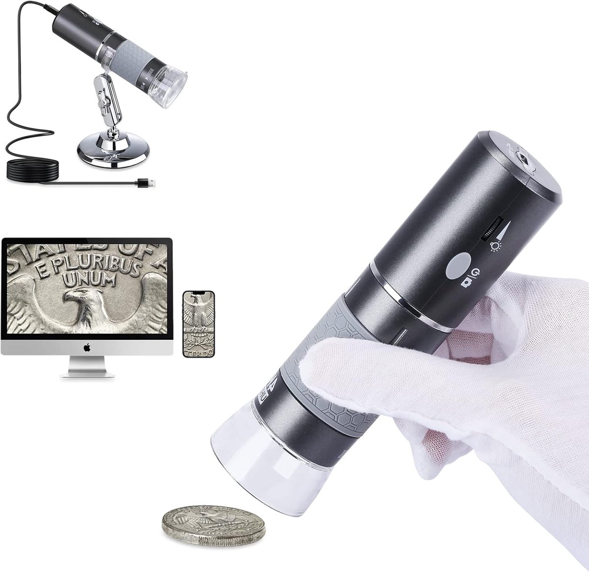 SnelShoppen - HD 4K 3840x2160P Draadloze Digitale Microscoop Camera voor iPhone Android en PC - Handheld Microscoop met Statief voor Kinderen en Volwa