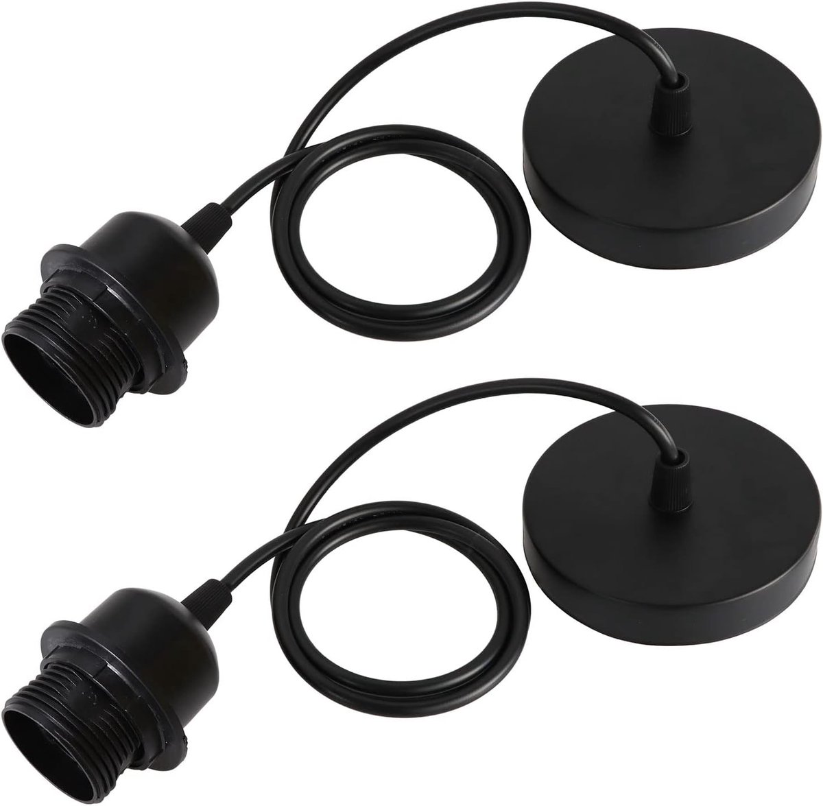 SnelShoppen - E27 Hanglamp Set van 2 met Verstelbare Kabel, 100 cm, Zwart, Geschikt voor Lampschaduw, Retro Stijl voor Woonkamer, Slaapkamer, E27 Fitt
