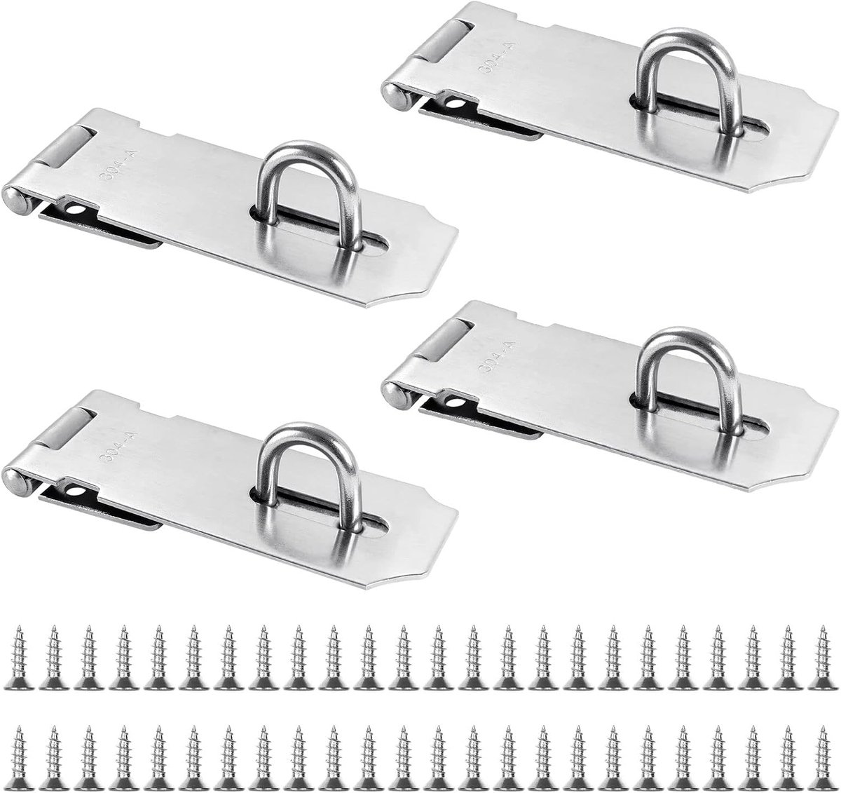 SnelShoppen - 4 Stuks Hangsloten 10 cm RVS Hangslot met 36 Schroeven voor Tuindeuren, Kasten, Binnen- en Buitengebruik, Roestvrij Staal, Veiligheid, D