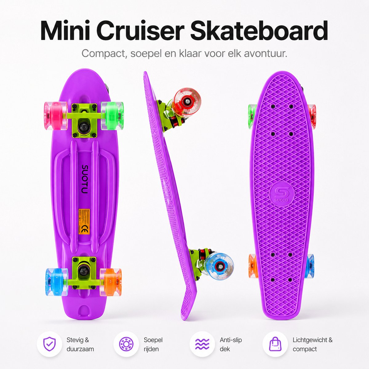 Suotu Skateboard - Skateboard Jongens – Wielen met LED-verlichting - ABEC-9 - Tot 50 kg - Skateboard Meisjes – Skateboard Volwassenen - Paars — afbeelding 8