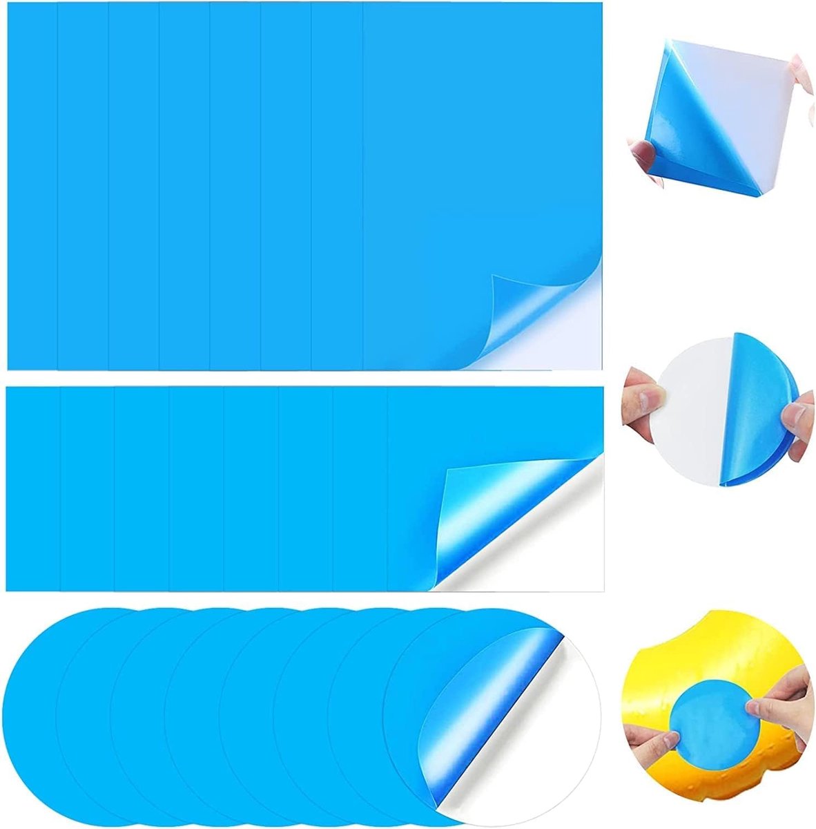 SnelShoppen - Zelfklevende Pool Reparatie Patches, 24 Stuks, PVC Reparatie Kit voor Zwembaden, Onderwater Plak Patches, Diverse Vormen voor Waterdicht