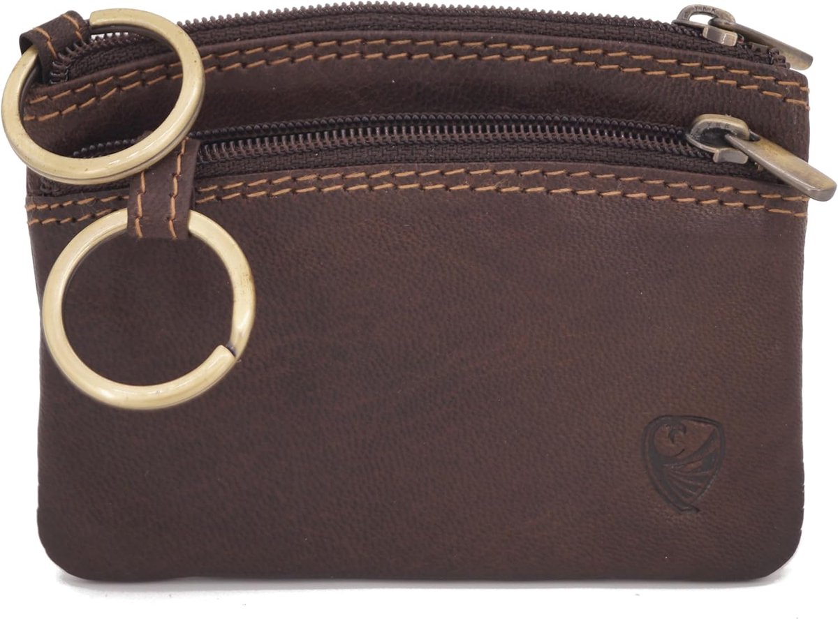 SnelShoppen - Sleuteltas Sleutelhanger Leder Donkerbruin Ruim Handig met Ritssluiting voor Sleutels en Accessoires