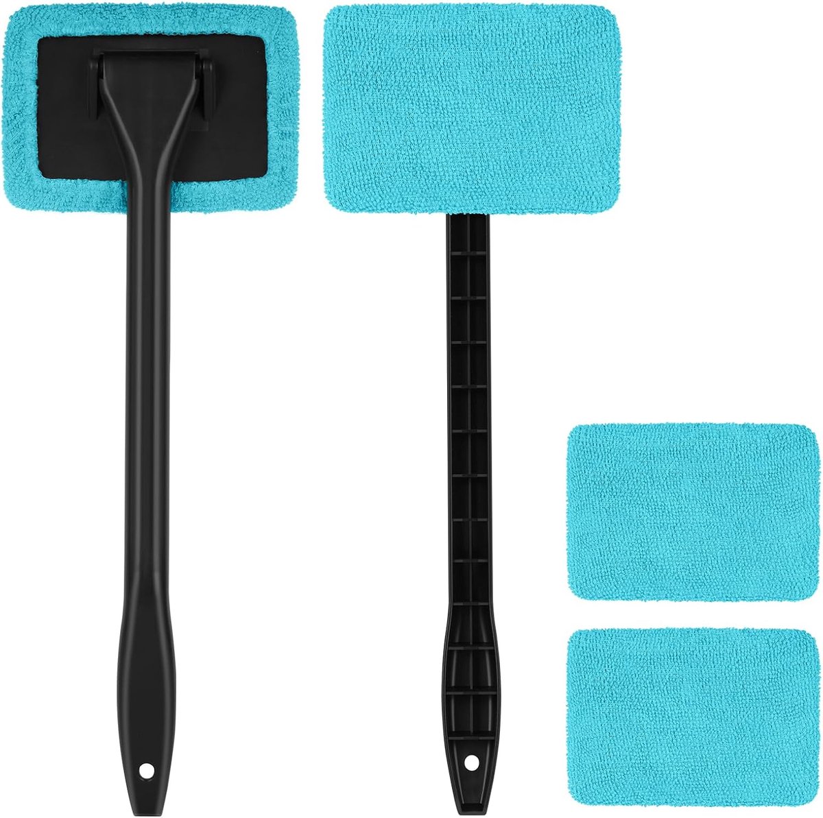 SnelShoppen - Car Window Cleaner Brush Set - 2 Stuks Ruitenreiniger met Lange Handgreep, 4 Herbruikbare Microvezeldoeken, Ideaal voor Auto, Huishoudel