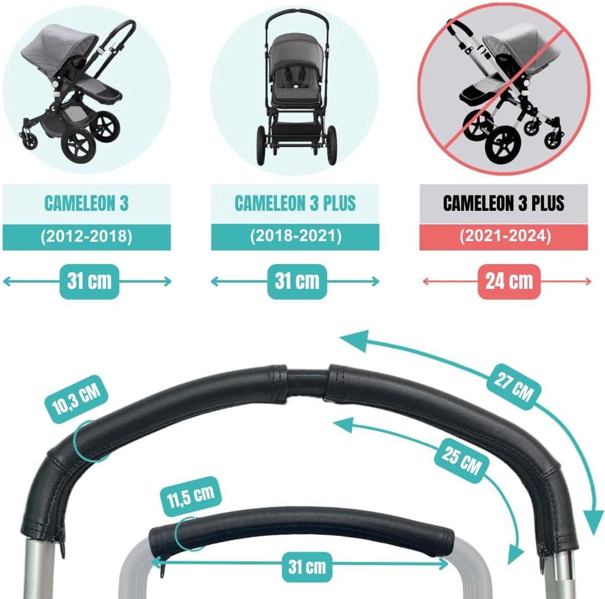 SnelShoppen - Synthetic Leather Beschermhoezen voor Bugaboo Cameleon 3 - Perfecte Pasvorm - Anti-Kras en UV Bescherming - 3 Stuks - Stijlvolle Upgrade thumbnail 6
