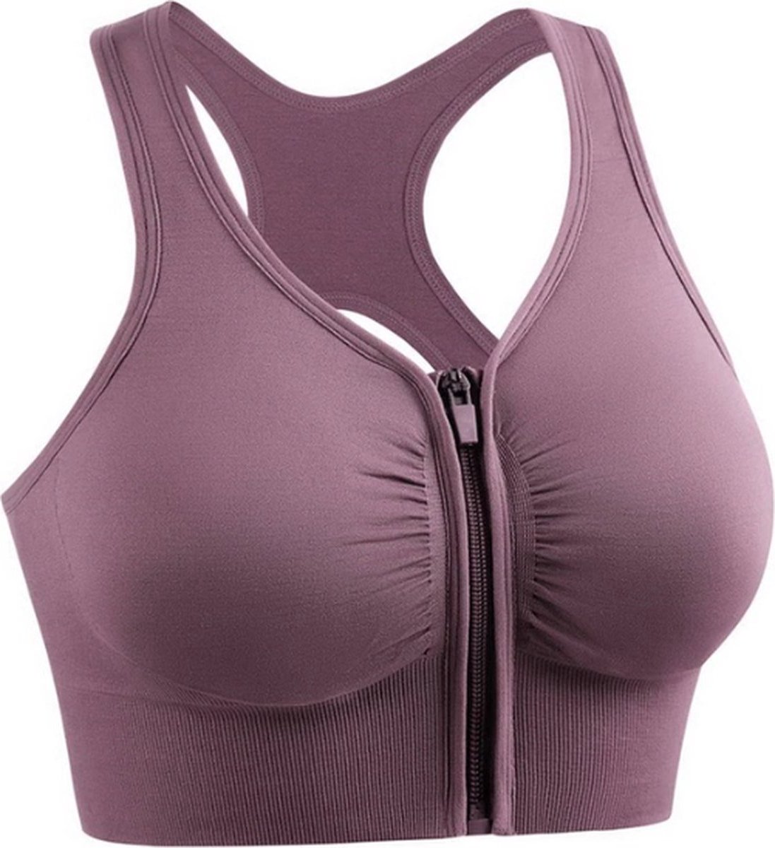 Sportbeha - Sport BH - Met rits - Ondersteuning - Gevoerd - Dames sportbeha - Sport top - Fitness BH - Sports bra - Front zipper - Workout bra - Activewear -Elastisch - Maat M/L - Paars - Jonyx