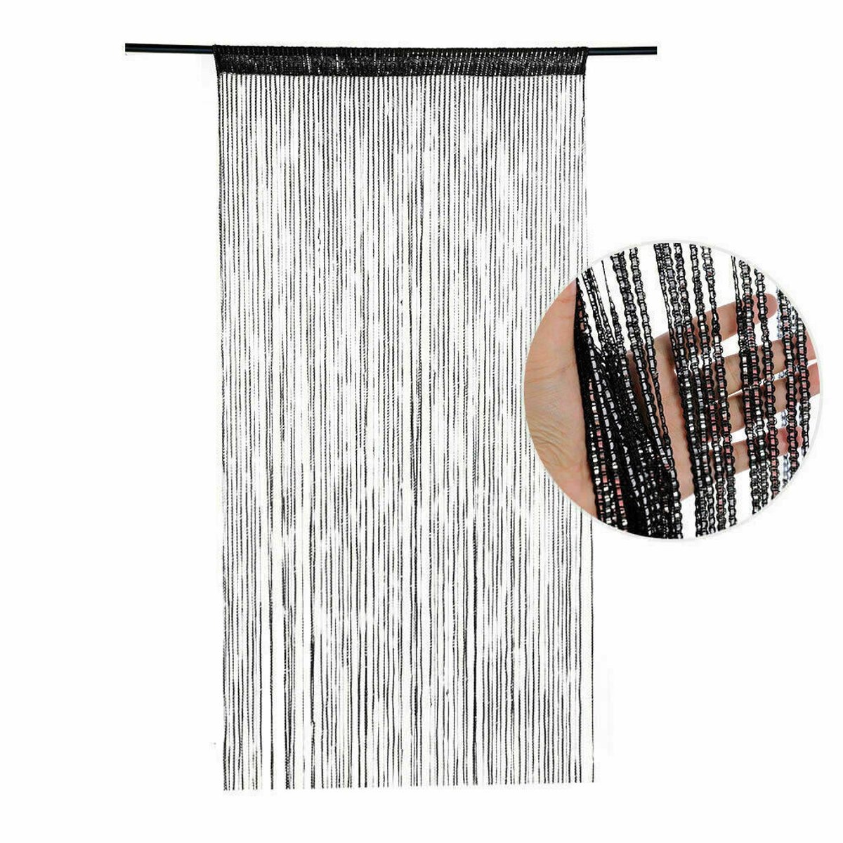 100 x 200 cm Kralengordijnen - Hordeuren - Anti muggen - met kwastjes - Hordeur - Deurgordijn - Raamdecoratie - Kunststof - zwart