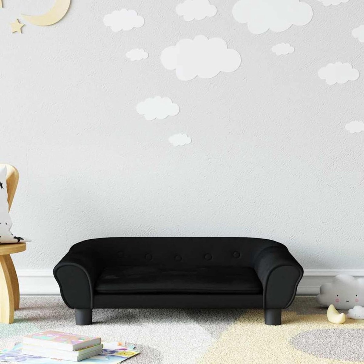 Kinderbank - Peuterstoel - Ontspannen en Spelen - Zachte fluwelen bekleding - 70 x 45 cm - Zwart