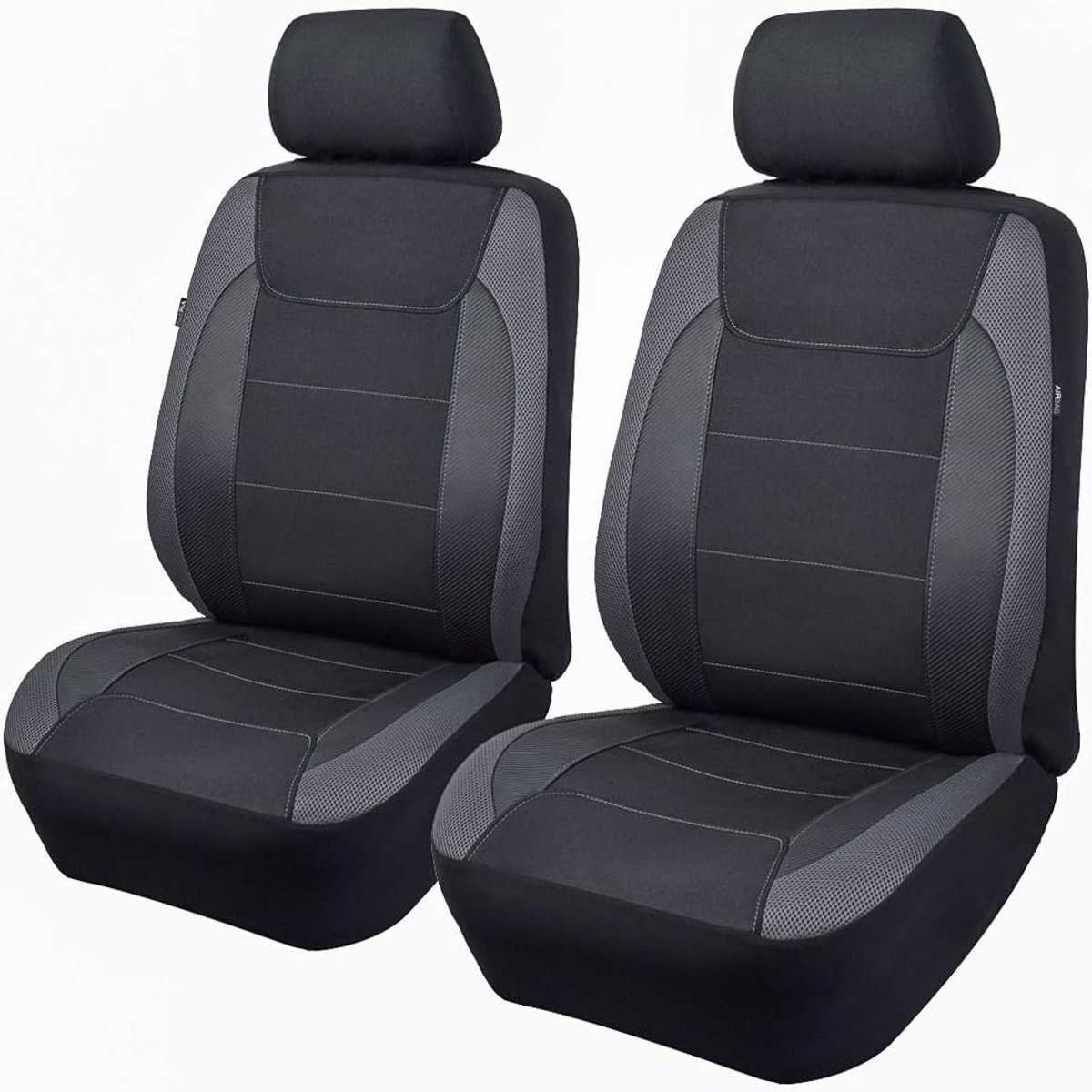 SnelShoppen - Universele Zwarte & Grijze Gabardine Mesh Voorstoelenhoes - Airbag Compatibel voor Auto, Vrachtwagen, Van, SUV - Geschikt voor Hoog & La