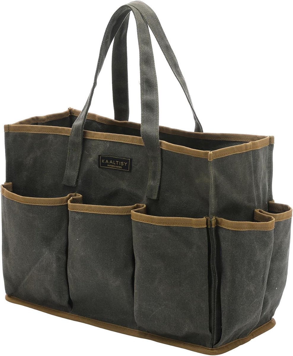 SnelShoppen - Tool Carry Bag - 16oz Waxed Tarpaulin Tuin Gereedschap Tas - Army Groen - 11 Compartimenten - 36x14x26.5cm - Perfect voor Tuinier, Elekt
