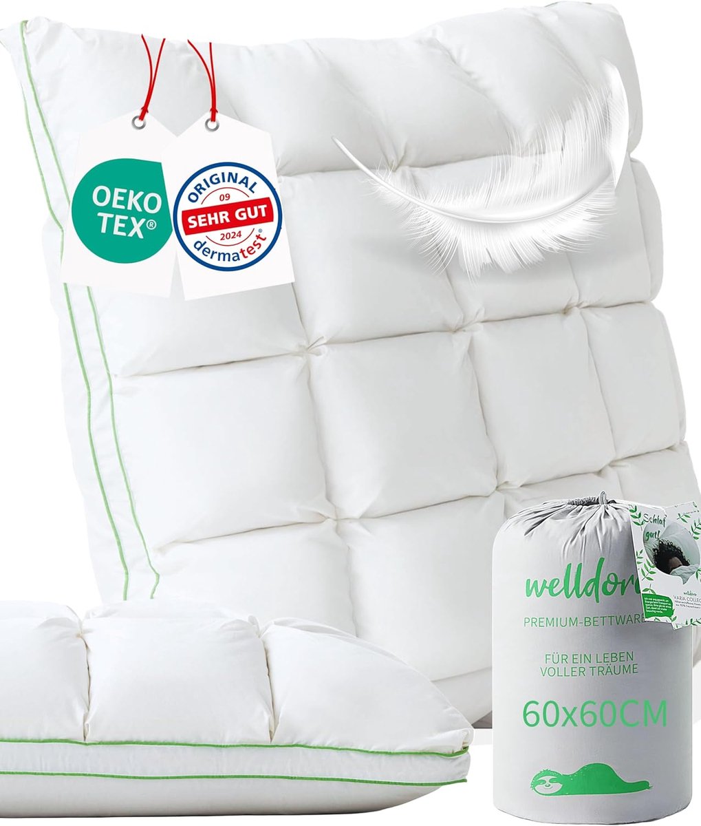 SnelShoppen - Premium Slaapkussen 60x60 cm | 100% Donsvezels en Veren | Ergonomisch Ontwerp voor Maximale Comfort | Oeko-Tex Gecertificeerd Kussen